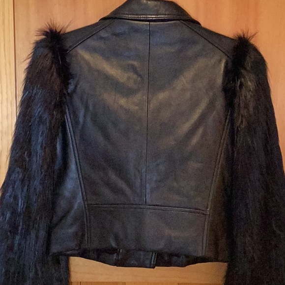 Michael Kors Leather Jacket with Furry Sleeves - Picture 7 of 10